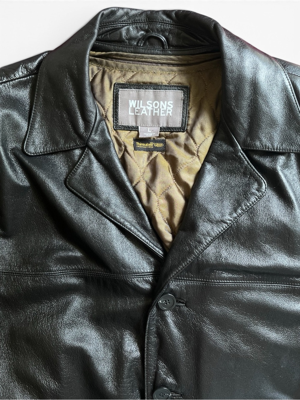 Vintage 90s Wilson’s Leather Black Car Coat SZ L Lined Men’s Leather Jacket